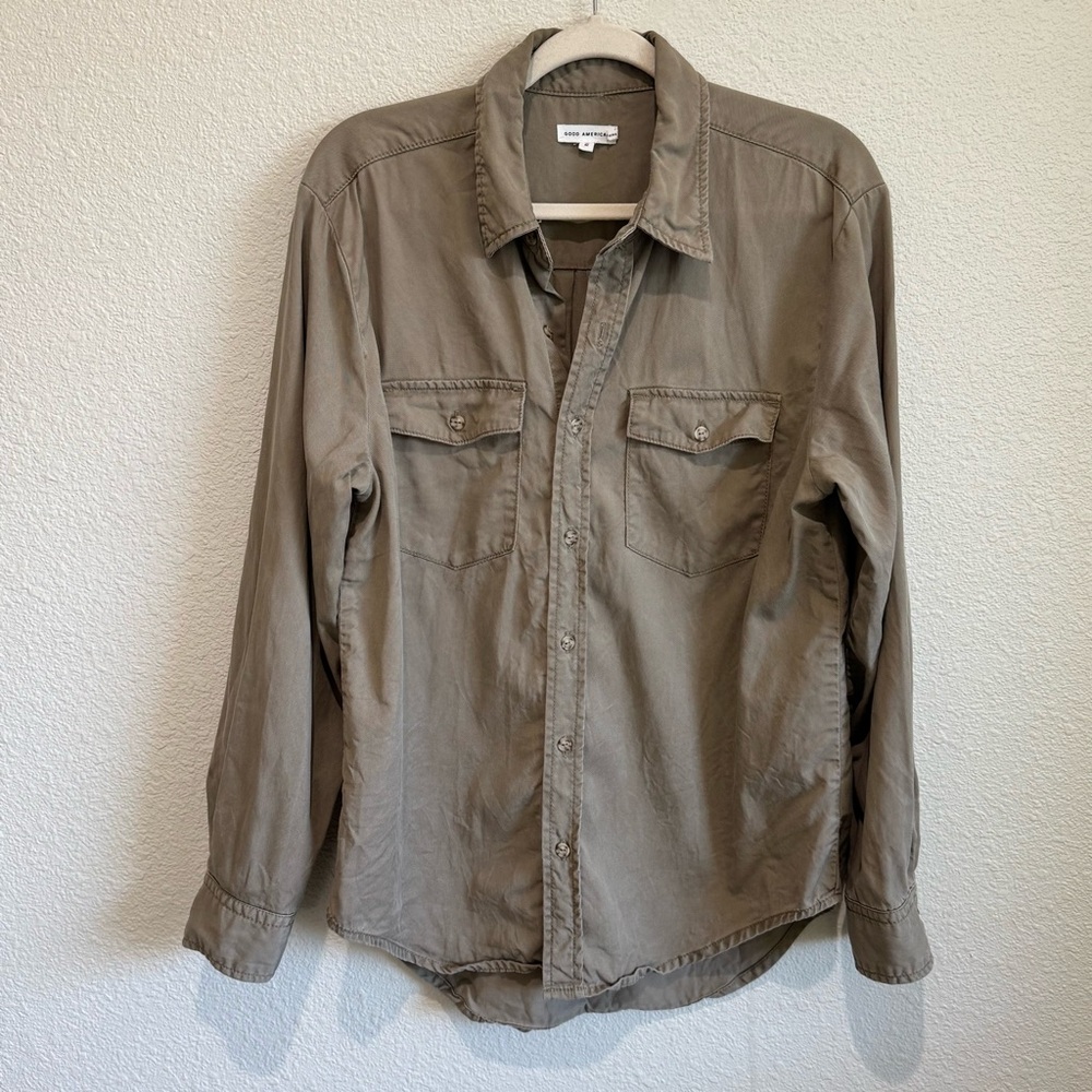 Good American Womens Size 2 Medium Green Khaki Button Down Shacket Fall 90s